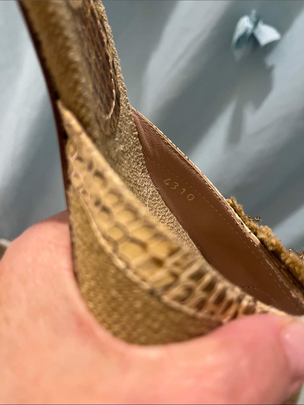 Prada Gold Textured Jute & Python Snakeskin Women’s Heels - Picture 3 of 15